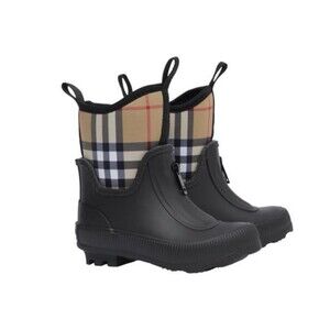 Burberry Flinton Black Rubber Rain Boots Toddler US 8 EUR 25 NEW